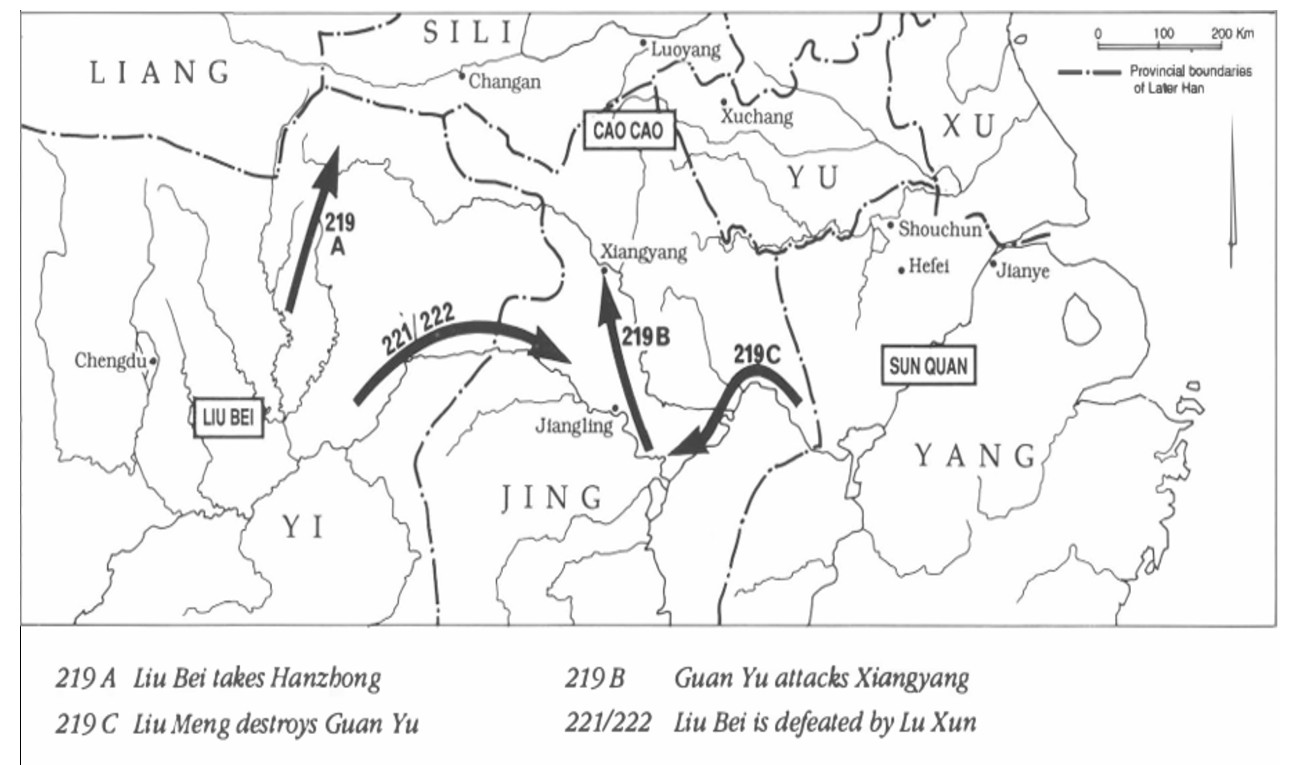 Le campagne decisive tra il 219 e il 222 d.C. (Rafe De Crespigny, 1991, p. 13)