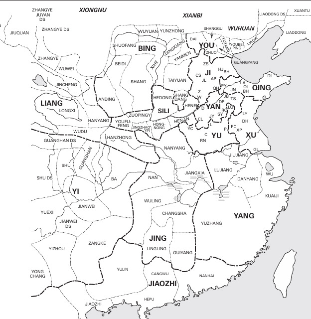 Mappa 1: impero Han 140 circa d.C (da Rafe de Crespigny, 2007, p. 1311)