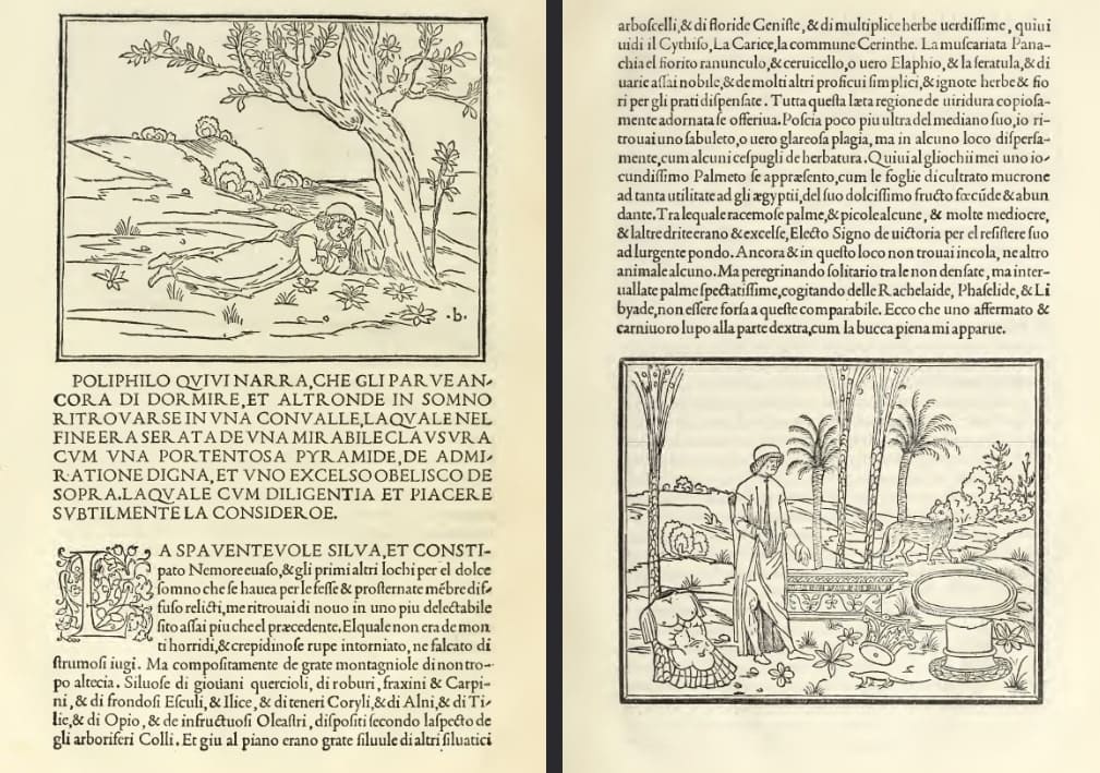 Pagine con Xilografie dell'Hypnerotomachia-Poliphili