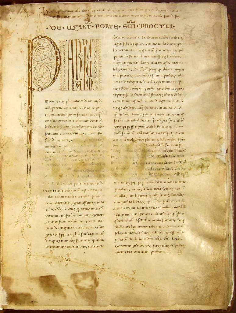 la prima pagina originale del Liber Paradisus, in latino