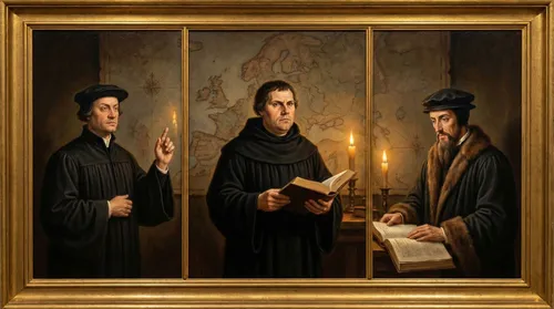 Copertina: Lutero, Calvino e Zwingli: Differenze su Eucarestia e Stato [Schema]