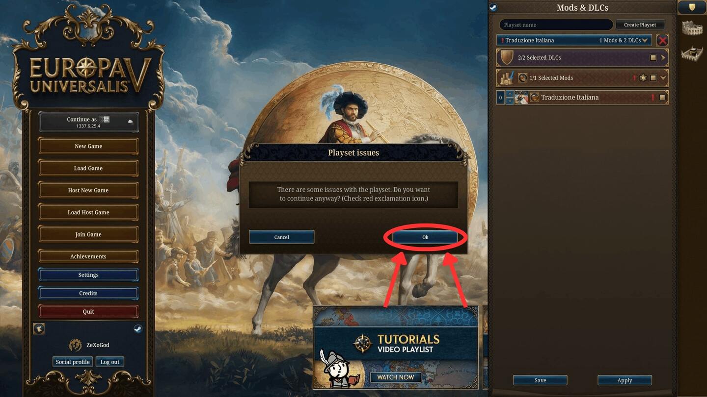 Conferma di modifica al Checksum, premere ok
