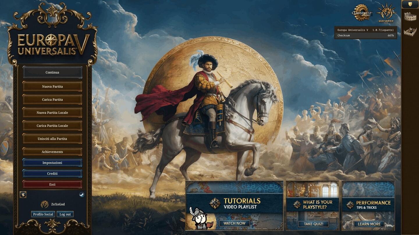 Ecco finalmente la schermata di avvio di Europa Universalis 5 in Italiano