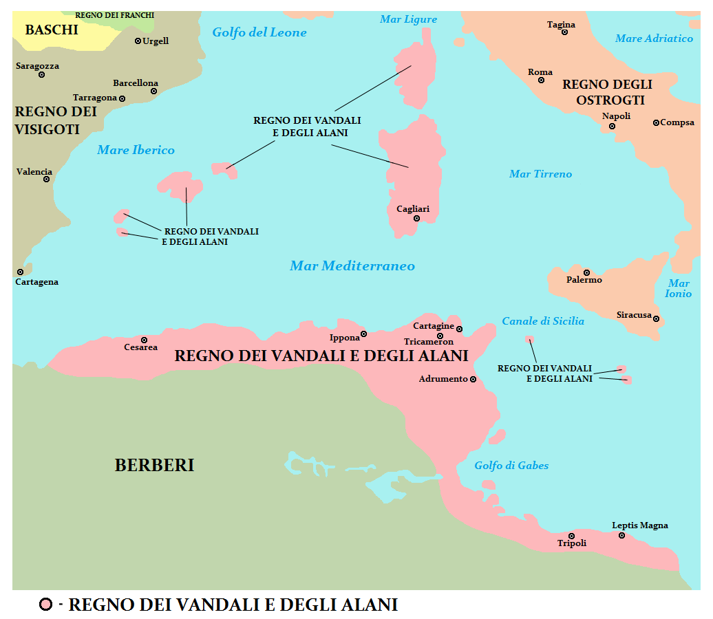 Mappa del Regno dei Vandali e Alani nel 526