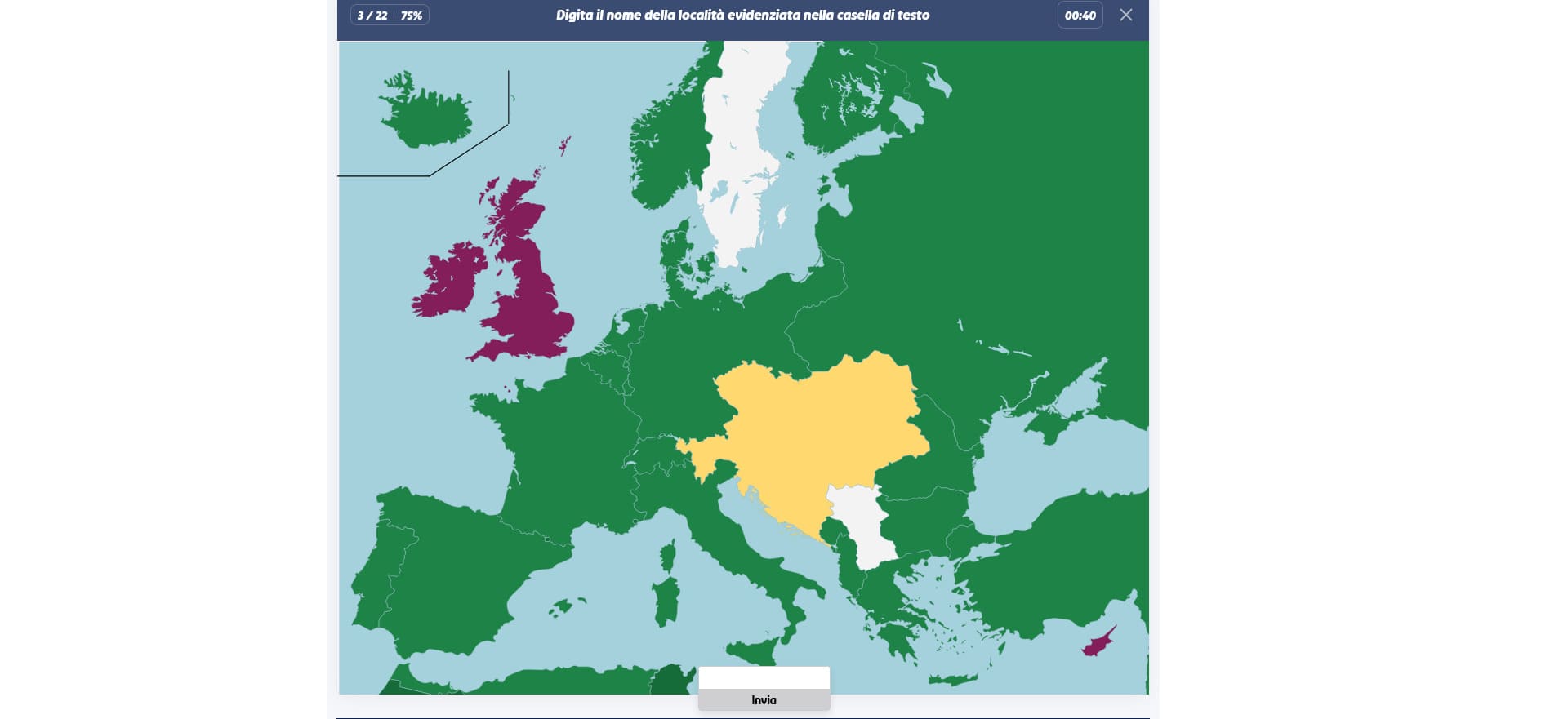 Screenshot di Seterra (GeoGuessr)