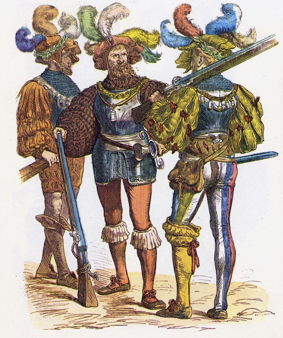 Soldati lanzichenecchi mercenari imperiali del XVI secolo