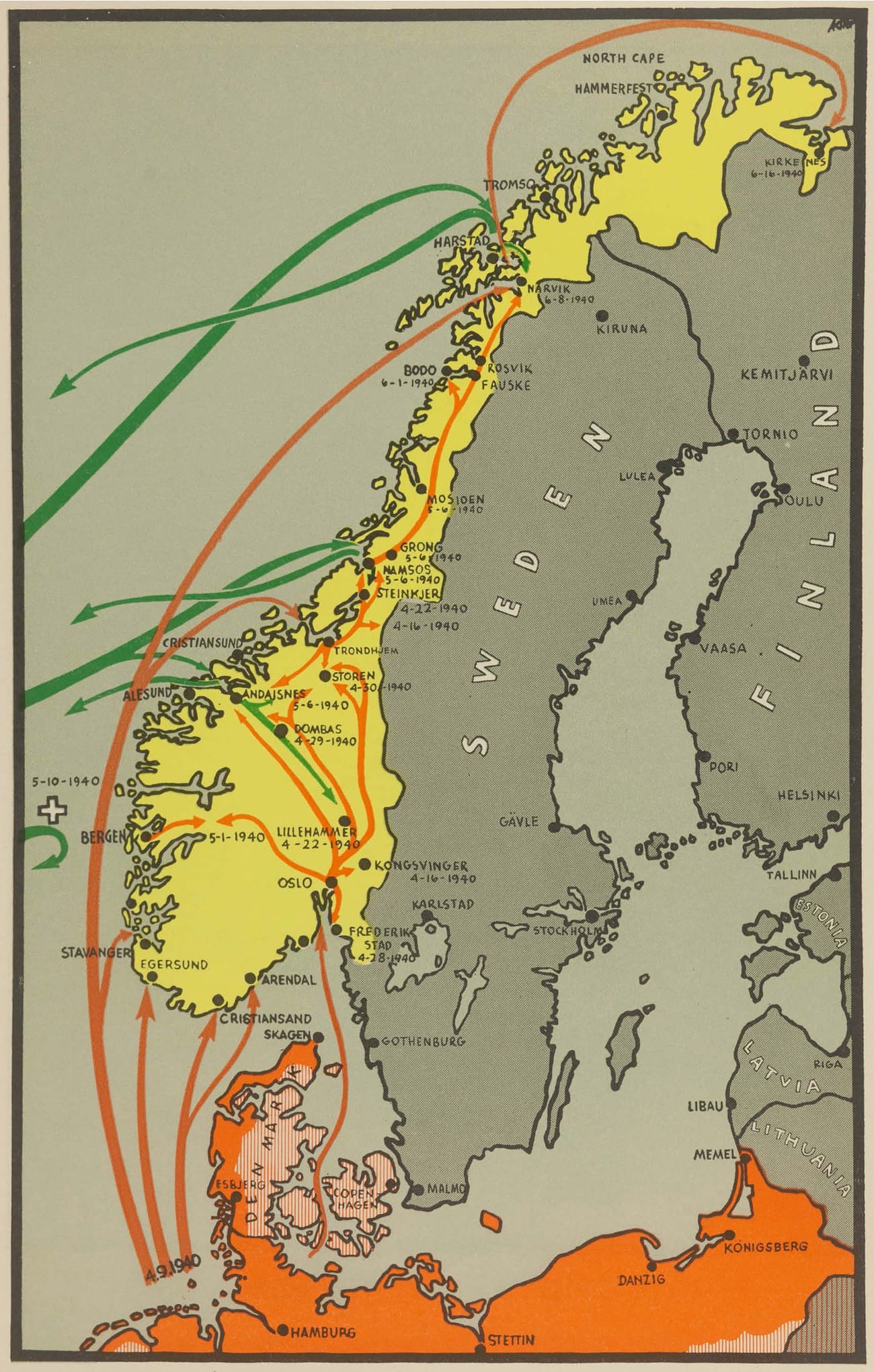 Carta dell'invasione tedesca della Norvegia