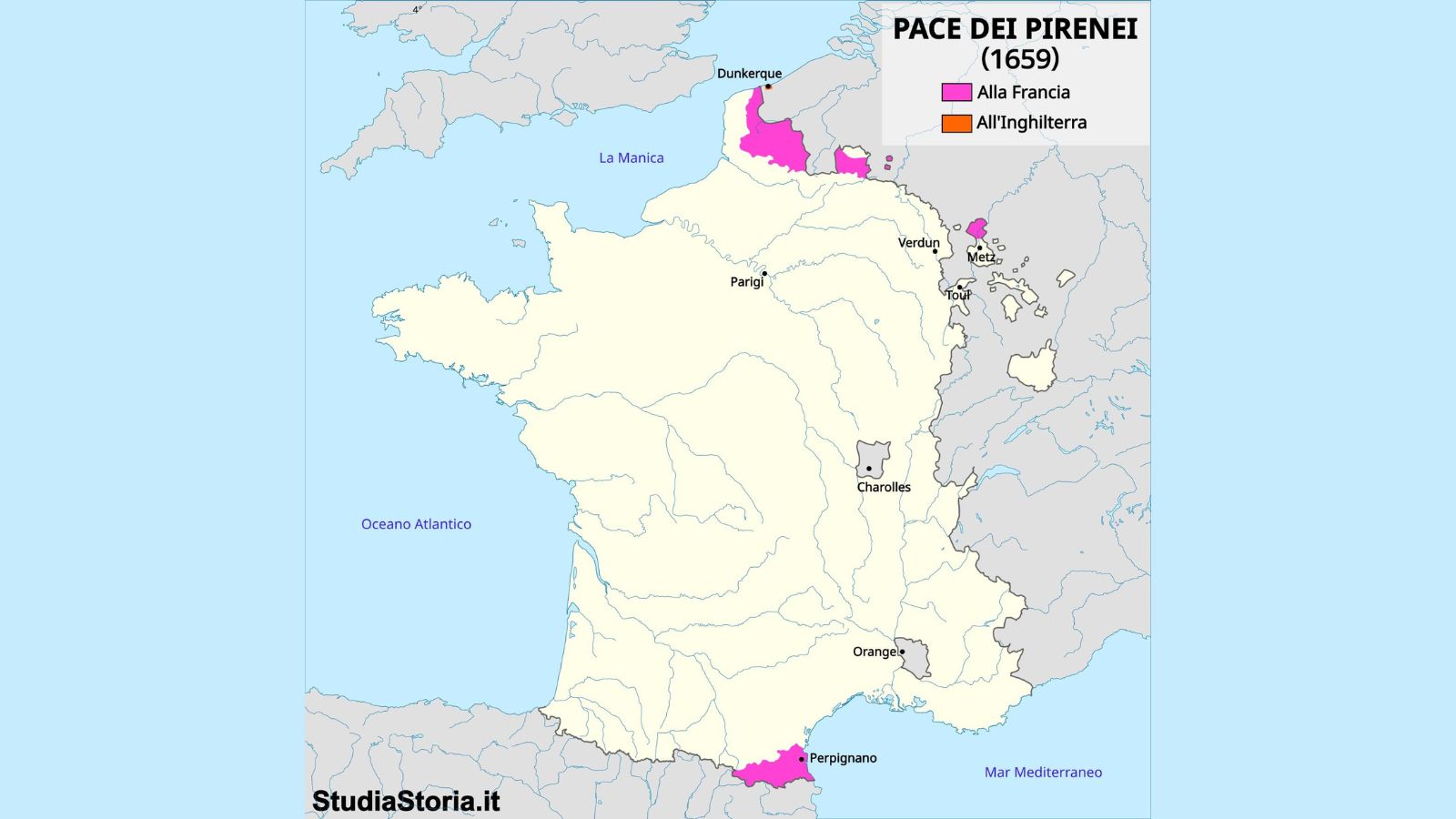 Immagine di copertina per l'articolo Pace dei Pirenei 1659: Riassunto, Mappa e Conseguenze del Trattato