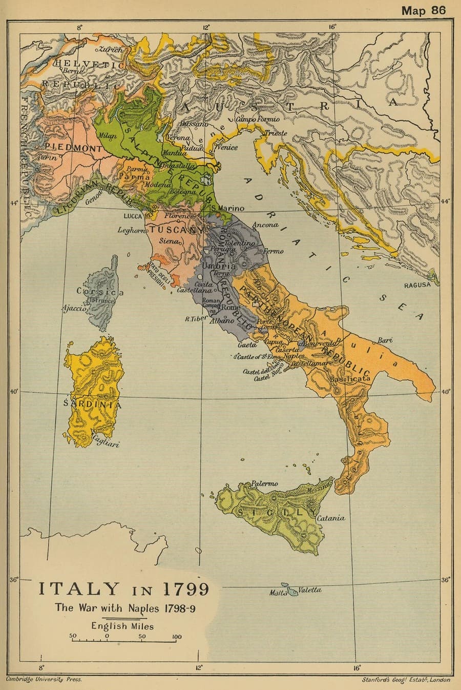 Mappa delle Repubbliche Sorelle Napoleoniche in Italia nel 1799