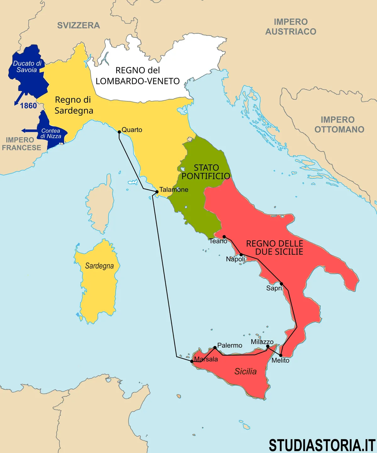 Mappa della Spedizione dei Mille