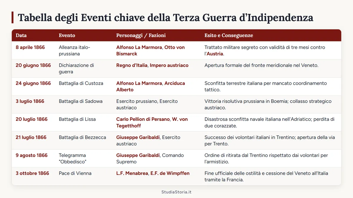 Tabella degli Eventi chiave della Terza Guerra d’Indipendenza